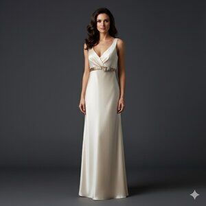 Sophisticated Cream Satin Dress with Bow Detail